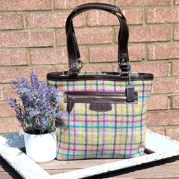 Coach Handbags - NWOT Coach plaid colorful satchel